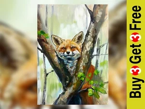 Peeking Fox Forest Eyes 5"x7" Print on Matte Paper | Cute Nature Wildlife Art - Picture 1 of 18