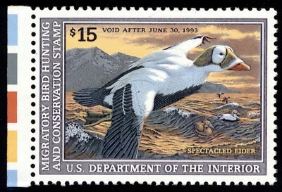 US RW59 $15 Hunting Permit Stamp 1992 Spectacled Eider VF NH with left selvage - Image 1 of 2