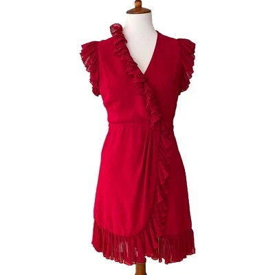 Jill Jill Stuart Carmine Red Ruffle Flutter Trim V-Neck A-Line Dress Size 6 - Image 1 of 4