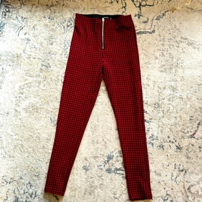 Leggings de mujer Zara rojos negros a cuadros con cremallera frontal talla XL... Foto 1 de 4