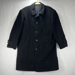 Joseph & Feiss Trench Coat Jacket Mens 42 R Black Wool Buttons Pockets - Picture 1 of 12
