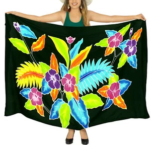 LA LEELA Women's Swimwear Pareo Sarong Bikini Coverups Wrap 78"x43" Black_Q843 - Picture 1 of 3