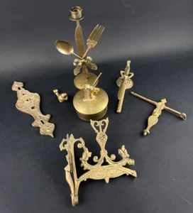 Vintage Brass Candle Holder Roadrunner Unicorn Box Accent Trim Work Lot of 6 - Picture 1 of 21
