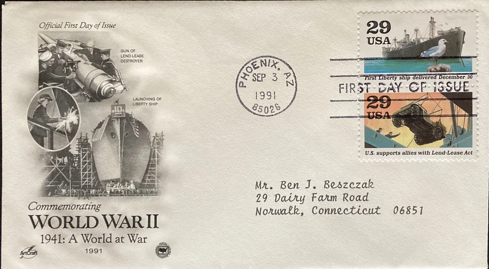 FDC~1991 WORLD WAR II~A WORLD AT WAR~LAUNCHING OF LIBERTY SHIP - Image 1 of 1