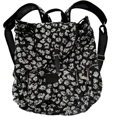 🔥Victoria's Secret PINK BLACK LEOPARD CHEETAH FULL SEQUIN Bling Backpack Rare - Image 1 of 4