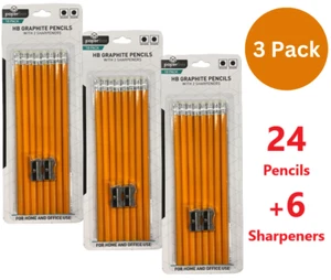 24x HB Pencils With Latex Free Erasers Medium + 6 Sharpeners Set - Imagen 1 de 6
