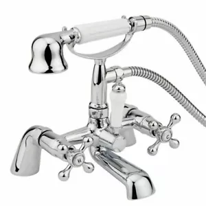Victorian Shower Bathroom Mixer Tap Bath Filler with Brass Handset Set Chrome - Picture 1 of 6