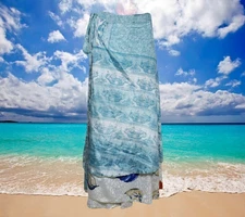 Womens Magic Maxi Wrap Skirt, Floral Double Layers Blue Wrap Skirts,  One Size