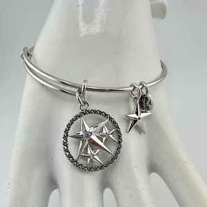 Chrysalis Star Charm Crystal Accent Silver Tone Bangle 7.75” Bracelet - Picture 1 of 6