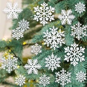 49Pcs Christmas Ornaments Snowflake Decorations Clearance - White Glitter Chr... - Picture 1 of 8