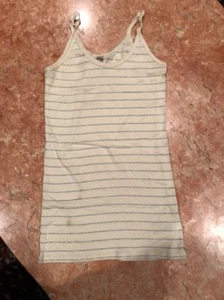 Heritage Beige And Metallic Silver Strip Long Tank Top - Picture 1 of 4