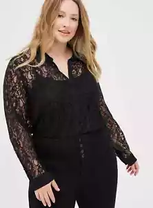 Torrid Bluse Damen Größe 1 1X 14-16 Madison Spitze Knopfleiste Langarm fließend NEU - Bild 1 von 8