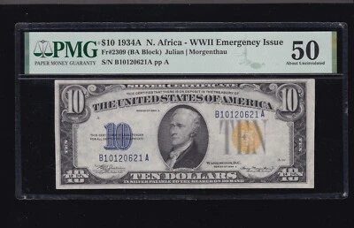 US 1935A $10 North Africa Emergency Issue BA Block FR 2309 PMG 50 AU (621) - Image 1 of 2