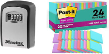 Wall Mount Outdoor Lock Box & Post-It Super Sticky Notes, 24 Note Pads, 3X3 In.,