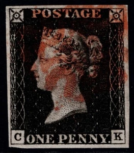 1840 1d Black Plate 1b CK 4m Red Maltese Cross Very Fine Used Cat. £375.00 - Picture 1 of 1