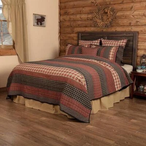 Beckham California King Patchwork Quilt. VHC Brands. Red, Black, Tan - Picture 1 of 4