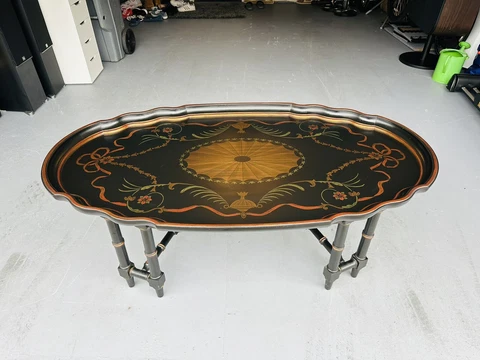 Beautiful Vintage Hand Painted Inlaid Design Pie Crust Tray Coffee Table L@@K Cover