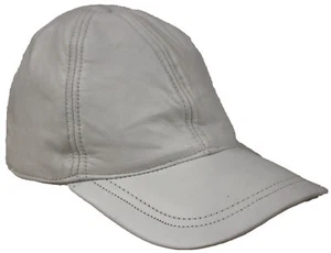 MENS Genuine 100% Soft White Leather Pre Curved Peak Baseball Cap Hat - Picture 1 of 1