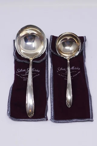 Towle Silver Flutes Sterling Silver Solid Piece Cream Ladle & Solid Gravy Ladle Cover