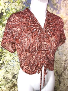 Inc S NWT Nomad Scarf Dance Ruched Front V-neck Top Rust Blouse Top Cropped 🧡 - Picture 1 of 9
