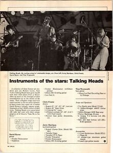 1979 Vintage 1Pg Magazine Article Instruments Of The Stars : Talking Heads