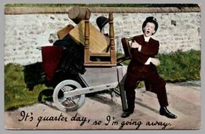It's Quarter Day So I'm Going Away Man With Wheelbarrow c1909 DB Comic Postcard - Picture 1 of 2