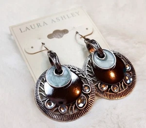 LAURA ASHLEY Double Circle Dangle Earrings Silver Blue And Black NWT - Picture 1 of 4