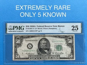 $50 1950A BOSTON STAR FRN PMG 25 VF FR 2108-A* A BLOCK - Picture 1 of 3