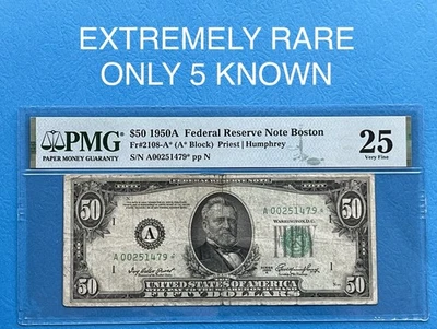 $50 1950A BOSTON STAR FRN PMG 25 VF FR 2108-A* A BLOCK - Image 1 of 3