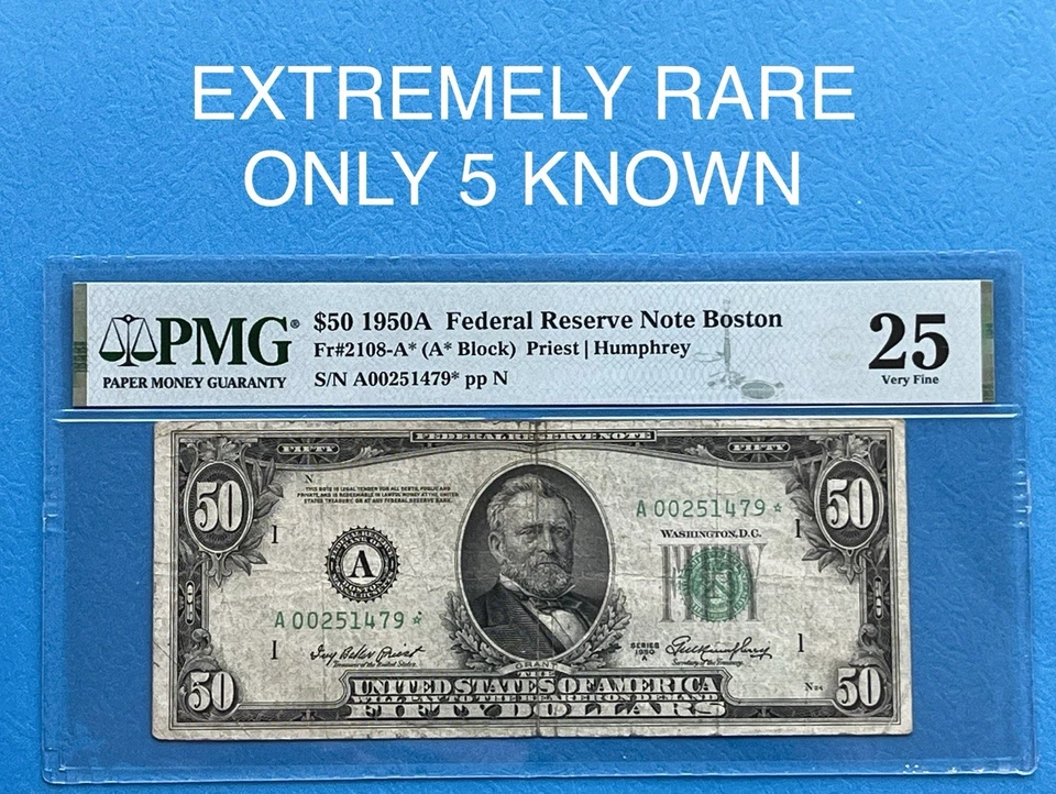 $50 1950A BOSTON STAR FRN PMG 25 VF FR 2108-A* A BLOCK - Image 1 of 3