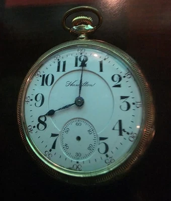 1914 HAMILTON 18 SIZE 21 JEWEL POCKET WATCH 940 KEYSTONE GOLD FILL CASE - Image 1 of 4