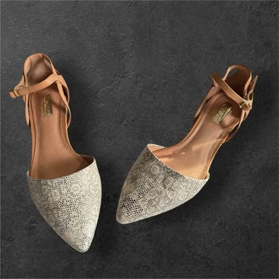 Halogen Ava Leather Snakeskin Flats Women's Gray  Pointed Strappy Animal SZ/ 10M - Image 1 of 4