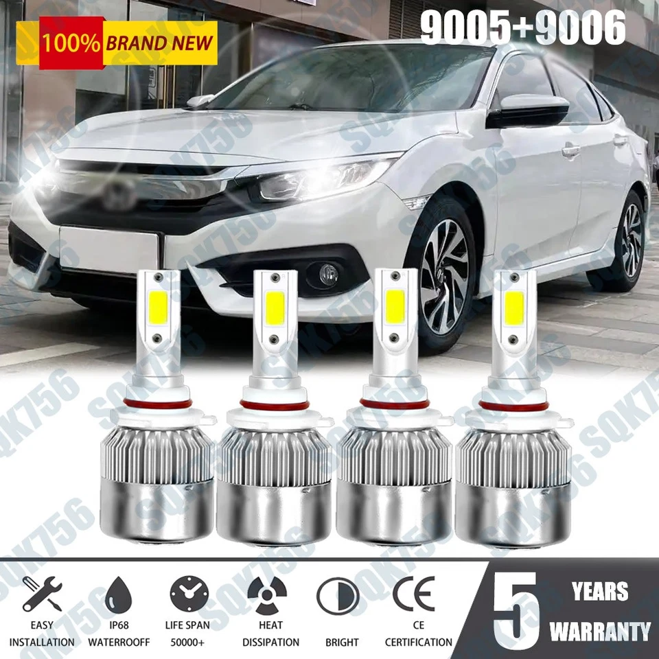 For Honda Civic Sedan 4-Door 2004-2015 LED Headlights Bulbs Hi/Lo Lights - Image 1 of 4