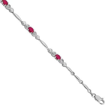 10K Solid White Gold Diamond Ruby Tennis Bracelet - Image 1 of 4
