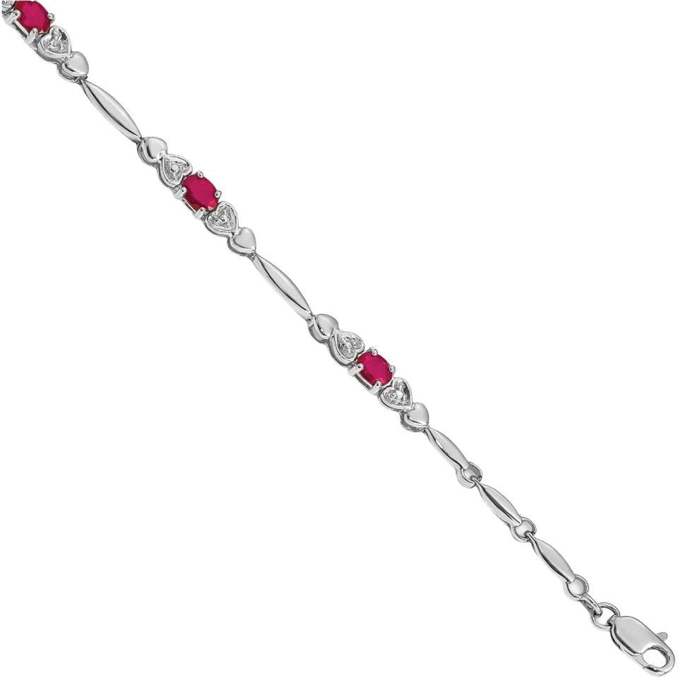 10K Solid White Gold Diamond Ruby Tennis Bracelet - Image 1 of 4