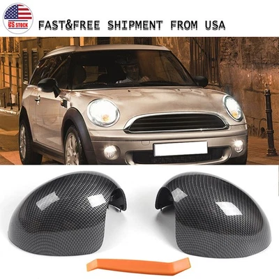 For Mini Cooper R55 R56 R57 R59 R60 R61 Carbon Style Mirror Cover Cap Assemblies - Image 1 of 4