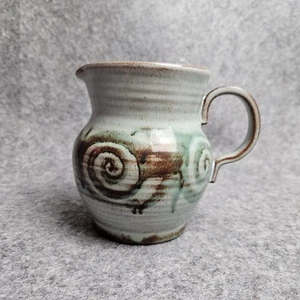 Lamorna Green Brown Swirl Studio Pottery Jug Cornish Pitcher Signed - Picture 1 of 21