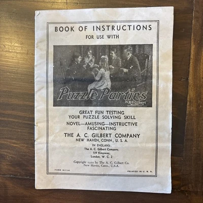 1920 Gilbert’s Puzzle Parties Book Of Instructions – Antique - AC Gilbert Co. - Image 1 of 4