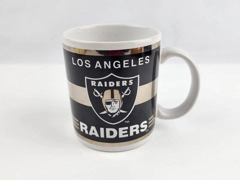 Vintage LA Raiders Coffee Mug NFL Double Sided Graphics Metallic silver color Cover