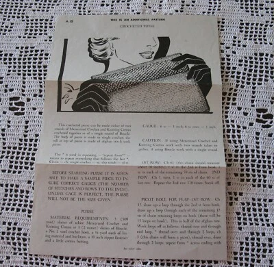 Vintage Crochet PATTERN from 50's or 60's for Small Purse/Handbag/Evening Bag   - Image 1 of 2