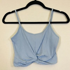 Ribbed Cropped Tank Top Medium Baby Blue Spaghettis Strap Knotted Full Tilt  - Picture 1 of 6