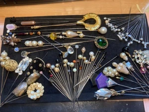 LOT of 100 HATPINS ANTIQUE & VINTAGE COLLECTION 1900's METAL PINS - Picture 1 of 10