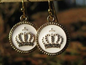 CROWN OF ANGELS EARRINGS WHITE enamel dangling crowns - Picture 1 of 3