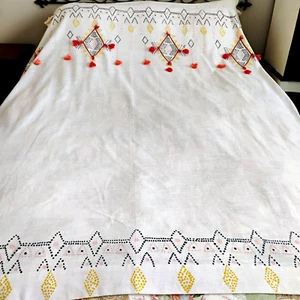 Weltmarkt Duschvorhang Boho Quasten Creme Blau Terrakotta Baumwolle 72 x 72 Zoll - Bild 1 von 9