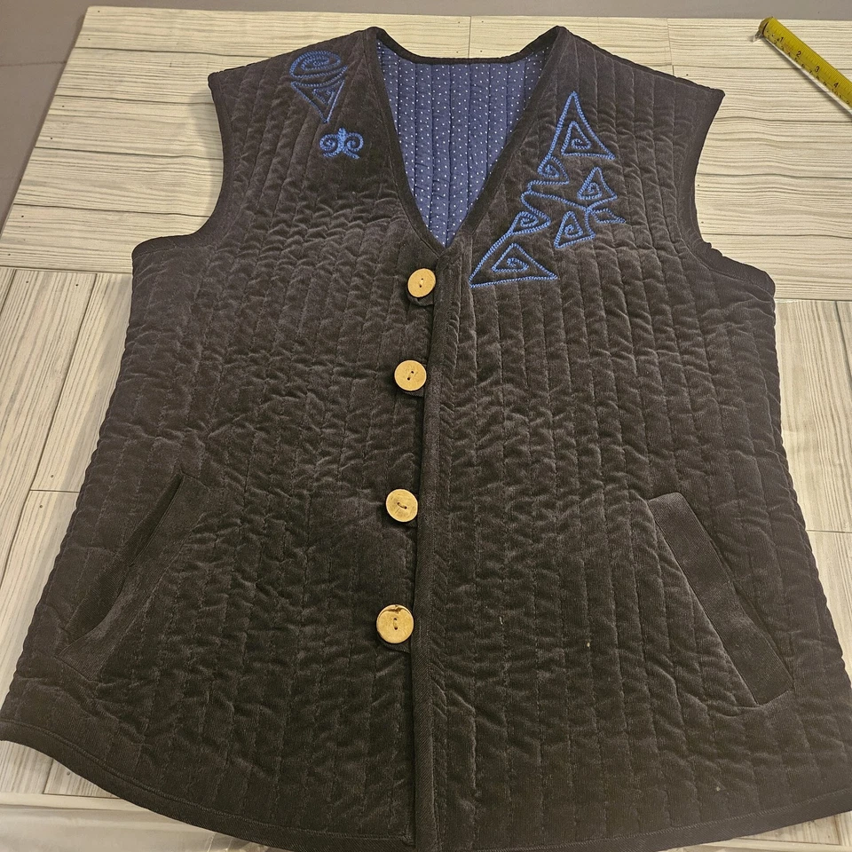 Chaleco Acolchado Negro y Azul Para Hombres Grande Cuatro Botones Bolsillos Festival Gitano Rey Foto 1 de 4