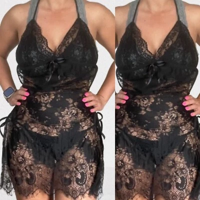 Sexy Lingerie Women Maid Role Play Fancy Dress Apron Uniform Cosplay Costume Set - Image 1 of 3