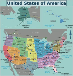 Map of the United States Map America Poster Art Print 23 x 24 in PICK LANGUAGE - Picture 1 of 6