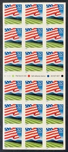 US 1995 FLAG OVER FIELD POSTAGE STAMP BOOKLET PANE OF 18 X 32c SCOTT #2919a - Picture 1 of 2