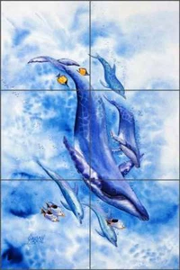 Whale Tile Mural Susan Libby Ceramic Undersea Art Mural SLA017 - Picture 1 of 5
