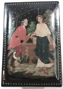 KLEINE rechteckige russische Lackbox 2 3/4" x 2" x 1 1/2" "GOING TO THE WELL" MSTERA - Bild 1 von 8